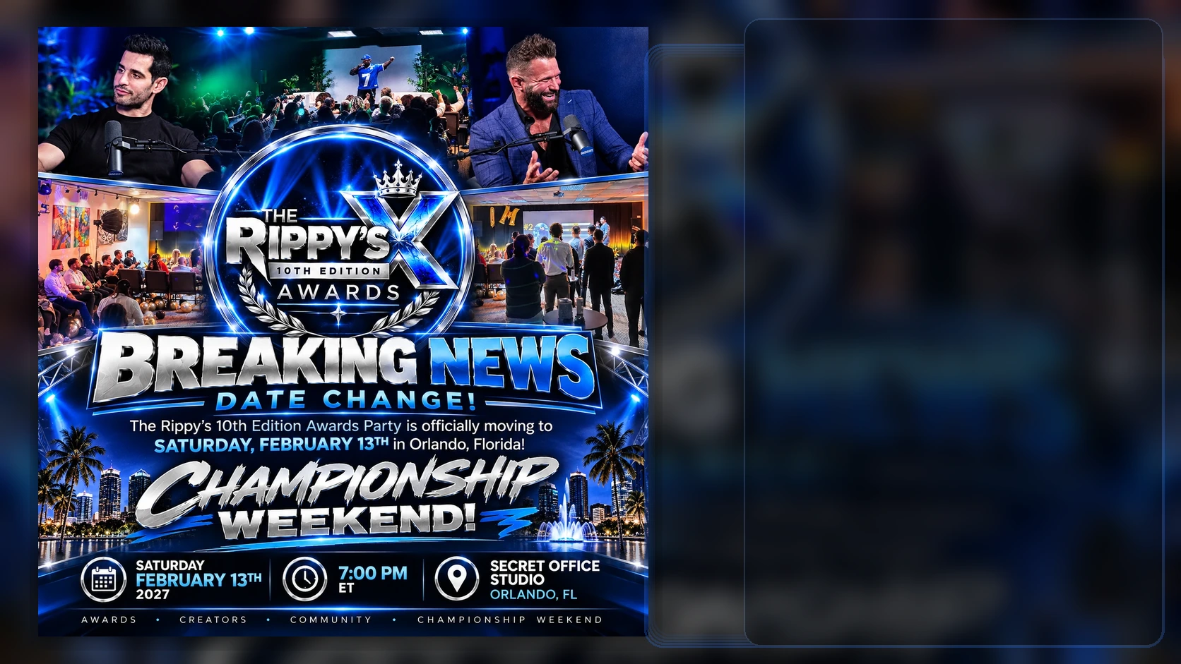 The Rippy’s X February 13, 2027 Championship Weekend breaking news flyer
